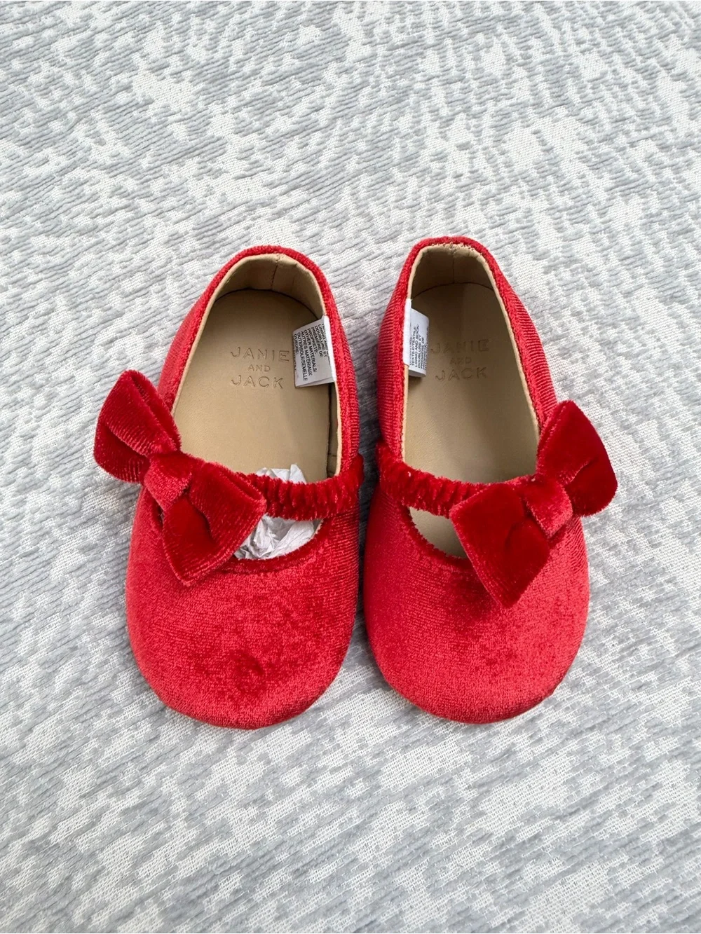 Janie and Jack Red Velvet Bow Mary Jane Baby Shoes
